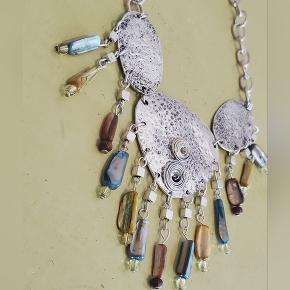 Artsy silver whimsical real natural shell silver dangle necklace statement uniqu - Picture 6 of 14